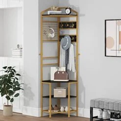 OIOG Corner Hall Tree, Industrial Corner Coat Rack With Hooks And Storage Shelf For Entryway, Hallway Corner Organizer With Shoes Rack (White Shelf) -Safavieh Furniture 41eqe76tgoL. AC
