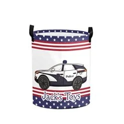 Police Symbol Personalized Freestanding Laundry Hamper, Custom Waterproof Collapsible Drawstring Basket Storage Bins With Handle For Clothes