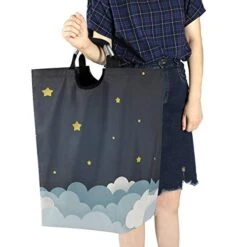 OREZI Moon Stars And Clouds The Midnight Sky Laundry Hamper,Waterproof And Foldable Laundry Bag With Handles For Baby Nursery College Dorms Kids Bedroom Bathroom -Safavieh Furniture 41ex8nhjulL