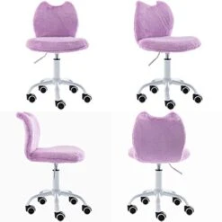 Cute Cat Kids Desk Chair, Comfortable Fuzzy Small Desk Chair For Girls And Boys, Ergonomic Adjustable Swivel Computer Chair, Purple -Safavieh Furniture 41f5FBdufqL