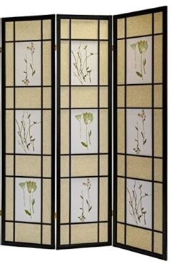 3 Panel Room Divider Privacy Screen Botanical Floral Accented Black 71” Tall