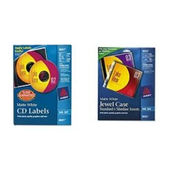 Avery CD Labels - 100 Disc Labels & 200 Spine Labels (8691) & CD/DVD Jewel Case Inserts For Ink Jet Printers, White, Pack Of 20 (8693) - Matte White