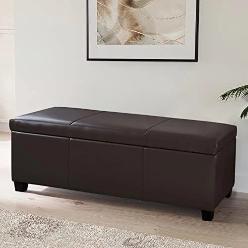 BELLEZE 47 Inch Storage Ottoman, Faux Leather Storage Bench Bedroom Bench With Safety Close Hinge, Ottoman With Storage For Living Room, Entryway, Hallway, Foot Rest, Support 300lbs - Rustic Gray 11 BELLEZE 47 Inch Storage Ottoman, Faux Leather Storage Bench Bedroom Bench With Safety Close Hinge, Ottoman With Storage For Living Room, Entryway, Hallway, Foot Rest, Support 300lbs - Rustic Gray - Image 11