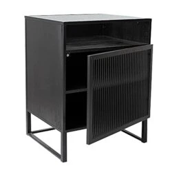 FURUIWUFENG Nightstand Bedside Tables With 3 Storage, Nightstand Pull The Glass Cabinet Door MDF Board End Table For Bedroom Living Room End Table (Color : Black, Size : Door Left)