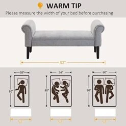 HOMCOM 52" End Of Bed Bench, Linen Upholstered Ottoman Bench, Bedroom Entryway Bench With Armrests, Light Grey -Safavieh Furniture 41fLWIMNtwL