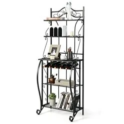 GOFLAME Kitchen Baker’s Rack, 5-Tier Freestanding Microwave Oven Stand With Wide Countertop, 4 Open Mesh Shelves, Multipurpose Metal Utility Storage Shelf For Kitchen, Dining Room, Living Room