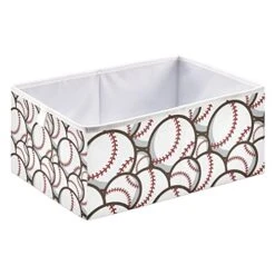 Baseball Pattern Round Storage Organizer Canvas Collapsible Box Chest Organizer For Edroom Closet Kid's Toys Laundry 16x11x7 Inch