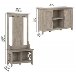 Bush Furniture Key West Entryway Storage Set With Hall Tree, Shoe Bench And 2 Door Cabinet, Washed Gray -Safavieh Furniture 41fNt4sJMjS