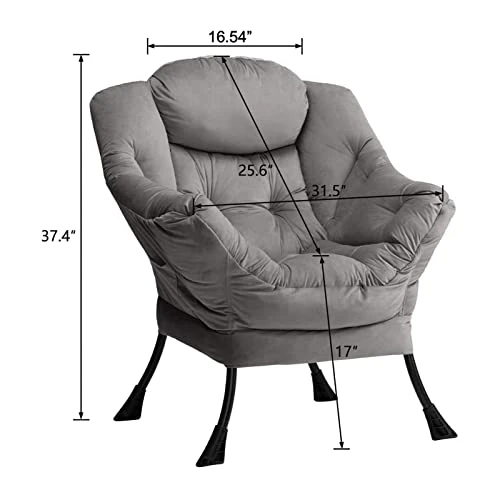 AcozyHom Modern Large Cotton Fabric Lazy Chair,Accent Contemporary Lounge Chair, Single Steel Frame Leisure Sofa Chair With Armrests And A Side Pocket, Smoky Grey 3 AcozyHom Modern Large Cotton Fabric Lazy Chair,Accent Contemporary Lounge Chair, Single Steel Frame Leisure Sofa Chair With Armrests And A Side Pocket, Smoky Grey - Image 3