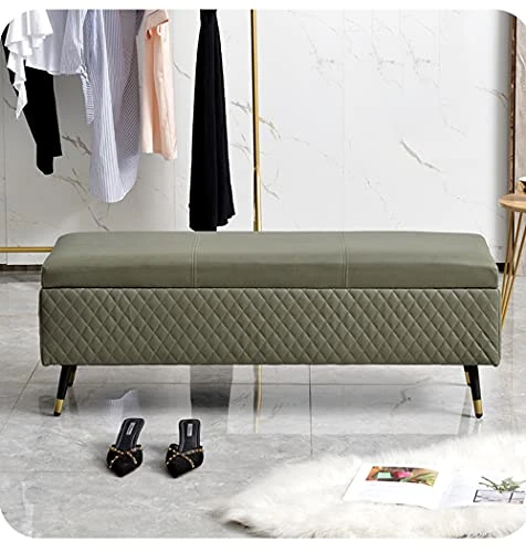Footstool Sofa Stool Large Capacity Space Comfortable Technology Cloth Shoe Changing Stool At The Door With Metal Legs 60x40x45cm(Color:Green) 3 Footstool Sofa Stool Large Capacity Space Comfortable Technology Cloth Shoe Changing Stool At The Door With Metal Legs 60x40x45cm(Color:Green) - Image 3