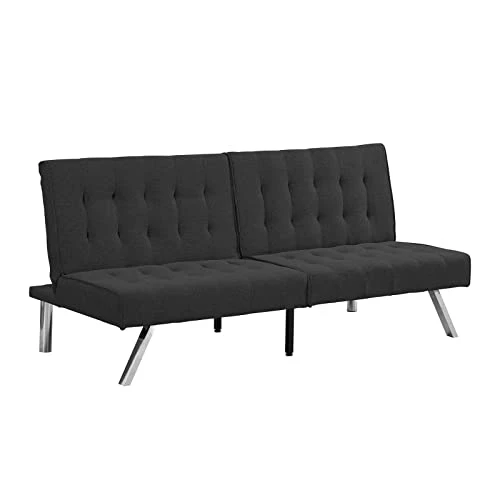 Modern Fabric Sofa Bed Futon With Stainless Legs, Convertible Folding Sofa Bed For Compact Living Spaces Apartments Office Dorms, 3-Seat (Black) 2 Modern Fabric Sofa Bed Futon With Stainless Legs, Convertible Folding Sofa Bed For Compact Living Spaces Apartments Office Dorms, 3-Seat (Black) - Image 2