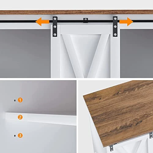 Farmhouse Coffee Bar Cabinet, 42’’ Kitchen Buffet Sideboard Cabinet With Storage, White Coffee Bar Buffet Cabinet With Sliding Barn Door, Coffee Bar Table With Adjustable Shelf For Living Dining Room 4 Farmhouse Coffee Bar Cabinet, 42’’ Kitchen Buffet Sideboard Cabinet With Storage, White Coffee Bar Buffet Cabinet With Sliding Barn Door, Coffee Bar Table With Adjustable Shelf For Living Dining Room - Image 4