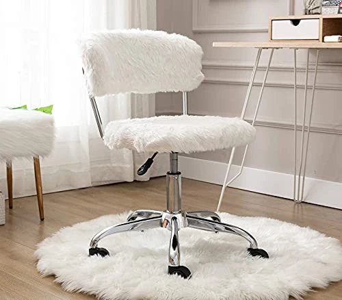 DM Furniture Fluffy Home Office Desk Chair Furry Faux Fur Swivel Task Chair For Women Girls Kids, Living Room Bedroom Vanity, White 4 DM Furniture Fluffy Home Office Desk Chair Furry Faux Fur Swivel Task Chair For Women Girls Kids, Living Room Bedroom Vanity, White - Image 4