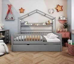 Melpomene Full House Bed With Trundle And Shelf,for Toddlers, Teens, Girls, Boys, Kids House Bed Frame Can Be Decorated (White) 14 Melpomene Full House Bed With Trundle And Shelf,for Toddlers, Teens, Girls, Boys, Kids House Bed Frame Can Be Decorated (White) -Safavieh Furniture 41fhjSLhScL. AC