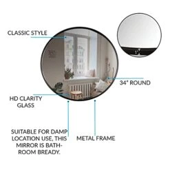 Mirrorize 34" Extra Large Metal Round Mirror For Living Room Wall Decor, Decorative Circle Mirror, Farmhouse Bathroom Vanity Mirror, Large Circular Mirror For Entryway -Safavieh Furniture 41fkPlO3VoL