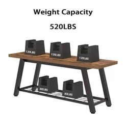 Oastreeful Storage Bench Industrial Rustic Wooden And Metal Entryway Shoe Boots Storage Rack Long Bench Seat For Hallway Bedroom Retro Brown Farmhouse Style -Safavieh Furniture 41fkfkqQADL