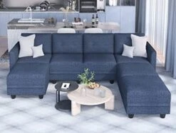LLappuil Modular Sectional Sofa With Storage, Faux Leather Fabric 7 Seater Modular Sofa With Reversible Chaise, 112 Inch Convertible U Shape Sectional Couch With Ottomans, Aqua Blue -Safavieh Furniture 41foV1wUXLL. AC