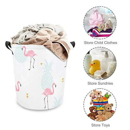 HoaMoya Collapsible Pink Flamingo And Pineapple Laundry Hamper Tropical Nursery Hamper Large Waterproof Clothes Toy Storage Basket Bin For Kids Boys Girls Bedroom Bathroom 3 HoaMoya Collapsible Pink Flamingo And Pineapple Laundry Hamper Tropical Nursery Hamper Large Waterproof Clothes Toy Storage Basket Bin For Kids Boys Girls Bedroom Bathroom - Image 3