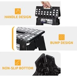 Delxo 16” Folding Step Stool In Black,1 Pack Premium Heavy Duty Foldable Stool For Adults,Portable Collapsible Plastic Step Stool,Non Slip Folding Stools For Kitchen Bathroom Bedroom Up To 400LBS -Safavieh Furniture 41fvIDDy5NL