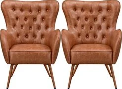 Yaheetech Leather Armchair, Deluxe And Modern Accent Chair Living Room Chair Single Sofa Chair Cozy With High Back And Pocket Coil Seat For Bedroom Home Office, Brown, Set Of 2 -Safavieh Furniture 41gCzygp pL. AC