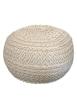 NOORI Home - Premium Luxury 100% Handmade & Handcrafted Cable Style Cotton Knitted Jade Comfortable Pouf, Ottoman, Footrest, Footstool - Beige - 20"x20"x14"