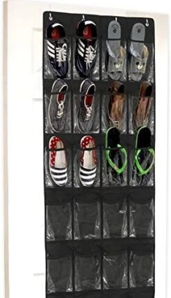 24 Pockets - SimpleHouseware Crystal Clear Over The Door Hanging Shoe Organizer, Gray (64'' X 19'') -Safavieh Furniture 41gN33MNtsL. AC