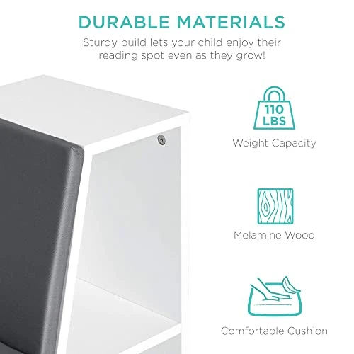 Best Choice Products 6-Cubby Kids Bedroom Storage Organizer, Multi-Purpose Bookcases, Shelf Furniture Decoration W/Cushioned Reading Nook - White 5 Best Choice Products 6-Cubby Kids Bedroom Storage Organizer, Multi-Purpose Bookcases, Shelf Furniture Decoration W/Cushioned Reading Nook - White - Image 5