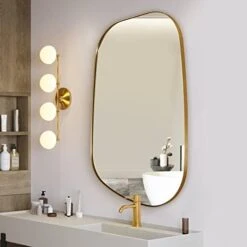 ANDY STAR Irregular Mirror Asymmetrical Mirror For Wall 24x36” Brushed Gold Bathroom Mirror, Modern Wall Mirror For Living Room Bathroom Vanity Framed Mirror Artistic Mirror 1” Deep Set Design 26 ANDY STAR Irregular Mirror Asymmetrical Mirror For Wall 24x36” Brushed Gold Bathroom Mirror, Modern Wall Mirror For Living Room Bathroom Vanity Framed Mirror Artistic Mirror 1” Deep Set Design -Safavieh Furniture 41gPupYBaZL. AC
