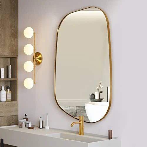ANDY STAR Irregular Mirror Asymmetrical Mirror For Wall 24x36” Brushed Gold Bathroom Mirror, Modern Wall Mirror For Living Room Bathroom Vanity Framed Mirror Artistic Mirror 1” Deep Set Design 1 ANDY STAR Irregular Mirror Asymmetrical Mirror For Wall 24x36” Brushed Gold Bathroom Mirror, Modern Wall Mirror For Living Room Bathroom Vanity Framed Mirror Artistic Mirror 1” Deep Set Design