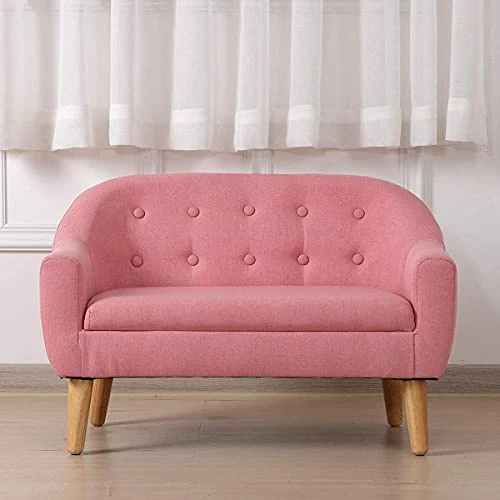 Koopo Kids Sofa,Linen Fabric 2-Seater Upholstered Couch,Perfect For Children Gift(30-Inch) (Pink) 4 Koopo Kids Sofa,Linen Fabric 2-Seater Upholstered Couch,Perfect For Children Gift(30-Inch) (Pink) - Image 4