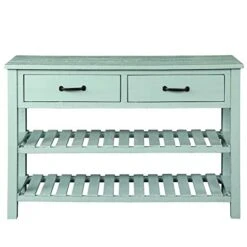 Console Sofa Table With 2 Storage Drawers And 2 Tiers Shelves, Modern 45'' Solid Wood Buffet Sideboard For Living Room Furniture Kitchen Dining Room Entryway Hallway, Antique Blue -Safavieh Furniture 41gbaDRtUWL