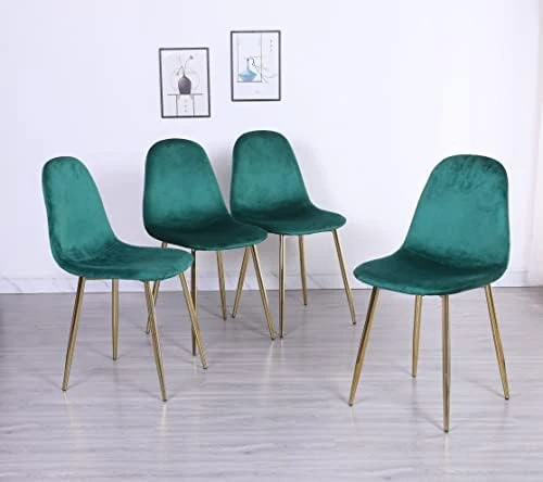Pozbee Velvet Dining Chairs Set Of 4, Midcentury Modern Kitchen Chairs With Gold Chrome Legs, Elegant Dining Room Chairs (Dark Green) 10 Pozbee Velvet Dining Chairs Set Of 4, Midcentury Modern Kitchen Chairs With Gold Chrome Legs, Elegant Dining Room Chairs (Dark Green) - Image 10