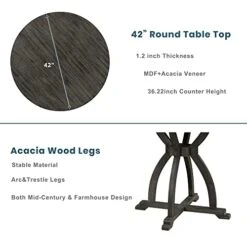 RUNWON Farmhouse 5-Piece Round Table Set With Trestle Legs And 4 Upholstered Dining Chairs-Rustic Furniture, Gray -Safavieh Furniture 41giJVTGJFL