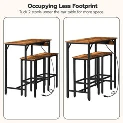 HOOBRO Bar Table Set With Power Outlet, Bar Table And Chairs Set, 3-Piece Dining Table Set, Industrial Breakfast Table Set, For Living Room, Dining Room, Game Room, Rustic Brown And Black BF45UBT01 -Safavieh Furniture 41giUINka6L