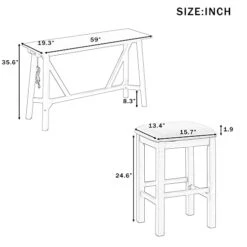 Merax 4-Piece Bar Table Set With USB Port And 3 Fabric Padded Stools W/Footrest, Rustic Bar Dining Set -Safavieh Furniture 41glaDQdk4L