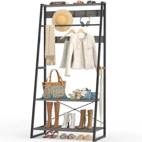 Unikito Coat Rack, 3-in-1 Hall Tree With Storage Shoe Rack, Freestanding Entryway Bench With Shelves, Industrial Entry Coat Stand With Metal Frame For Entrance, Foyer, Bedroom, Easy Assemble, Gray 7 Unikito Coat Rack, 3-in-1 Hall Tree With Storage Shoe Rack, Freestanding Entryway Bench With Shelves, Industrial Entry Coat Stand With Metal Frame For Entrance, Foyer, Bedroom, Easy Assemble, Gray - Image 7