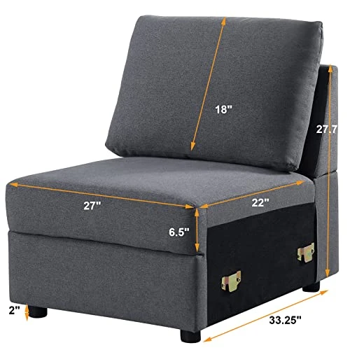 Asunflower Extra Arm Less Fabric Couches For Modular Sectional Sofa Couch Set Middle Part Sectional Couch, Deep Grey 2 Asunflower Extra Arm Less Fabric Couches For Modular Sectional Sofa Couch Set Middle Part Sectional Couch, Deep Grey - Image 2