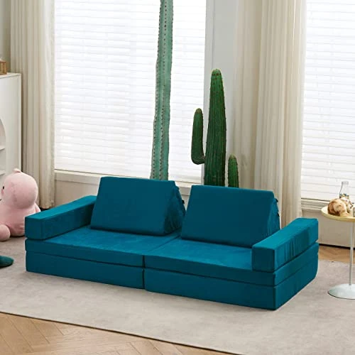 Jela Kids Couch Extended Size 8PCS For Family, Floor Sofa Couch Modular Funiture For Kids Adults, Playhouse Play Set For Toddlers Babies, Modular Foam Play Couch Indoor 66" X 33" X 22" Lake Blue 2 Jela Kids Couch Extended Size 8PCS For Family, Floor Sofa Couch Modular Funiture For Kids Adults, Playhouse Play Set For Toddlers Babies, Modular Foam Play Couch Indoor 66" X 33" X 22" Lake Blue - Image 2