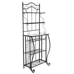 Vasitelan Multiuse 5-Tier Metal Kitchen Bakers Rack , Microwave Storage Rack Oven Stand With Wine Storage Organizer Workstation Black -Safavieh Furniture 41gqBVGqRJL