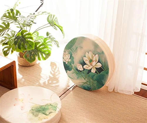 Chickle Round Cushion Thicken Futon Floor Pillows Living Room Bedroom Meditation Cushion Beige Lotus 1 15.7"x15.7"x3.9" 2 Chickle Round Cushion Thicken Futon Floor Pillows Living Room Bedroom Meditation Cushion Beige Lotus 1 15.7"x15.7"x3.9" - Image 2