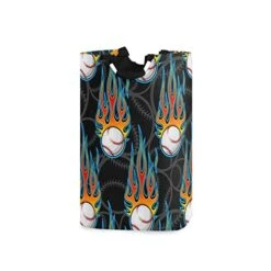 Laundry Hamper Basket Baseball Orange Fire Collapsible Nursery Storage Bin Waterproof Clothing Baskets For Home Bedroom Bathroom Washing Room