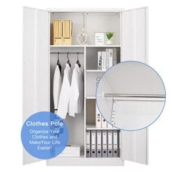 Metal Armoire Wardrobe Closet Cabinet For Hanging Clothes With Lock Doors, -72" Steel Lockable Wardrobe Storage Locker Clothes Organizer For Bedroom, Laundry Room (White) -Safavieh Furniture 41h5aiwIPFL
