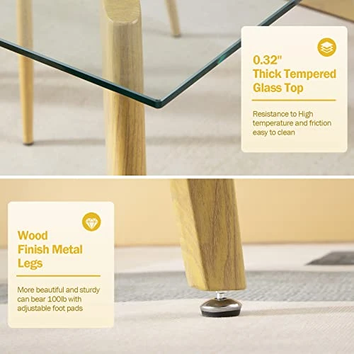 Bacyion Glass Dining Table Set For 4-5 Pieces Dining Room Table Set, Rectangle Kitchen Table With 4 Grey Fabric Dining Chairs, Modern Table & Chair Set For Dining Room, Kitchen, Dinette, Small Space 3 Bacyion Glass Dining Table Set For 4-5 Pieces Dining Room Table Set, Rectangle Kitchen Table With 4 Grey Fabric Dining Chairs, Modern Table & Chair Set For Dining Room, Kitchen, Dinette, Small Space - Image 3