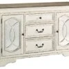 Signature Design By Ashley Realyn French Country Distressed -Dining Room Buffet Or Server, Chipped White
