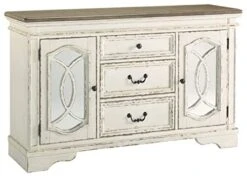 Signature Design By Ashley Realyn French Country Distressed -Dining Room Buffet Or Server, Chipped White