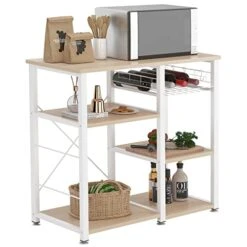 SogesHome 4-Tier Microwave Stand Shelf, Kitchen Storage Organize Shelf, Coffee Snack For Home, Kitchen, Living-Room, White Oak