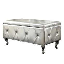Christies Home Living Silver Crystal Tufted Storage Bench,