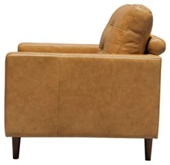 Amazon Brand – Rivet Cove Mid-Century Modern Tufted Leather Accent Chair, 32.7"W, Caramel -Safavieh Furniture 41hG0Sn0MKL