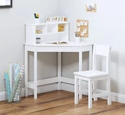 UTEX Kids Desk,Wooden Study Desk With Chair For Children,Writing Desk With Storage And Hutch For Home School Use,White