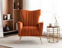 Artechworks Curved Tufted Accent Chair With Metal Gold Legs Velvet Upholstered Arm Club Leisure Modern Chair For Living Room Bedroom Patio, Caramel Color, Orange -Safavieh Furniture 41hM5Pf217L